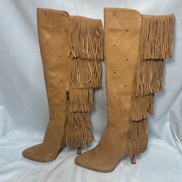 Vince Camuto Shoes - Vince Camuto Panaryaz leather fringe/ studded boots Tan New